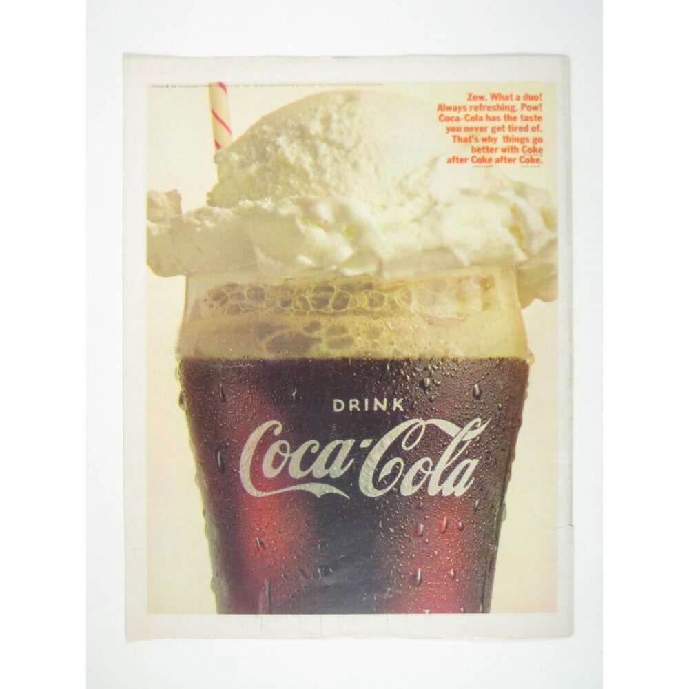 Vintage 1960s Coca-Cola Print Ad Ice Cream Float Design Glass Logo Ad
